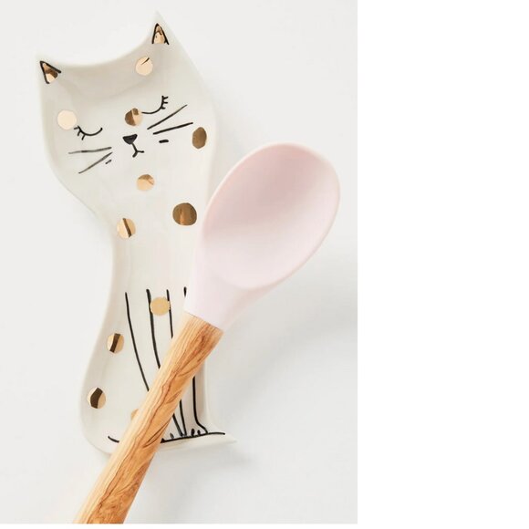 Anthropologie Gold Polka Dot Cat Spoon Rest - Picture 2 of 7